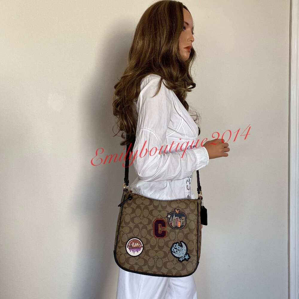 NWT Coach C6919 Ellie File Bag In Signature Canvas With Disco Patches Crossbody